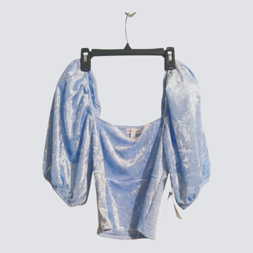 Kendall & Kylie Blue Puff Sleeve Ruffled Blouse XL
